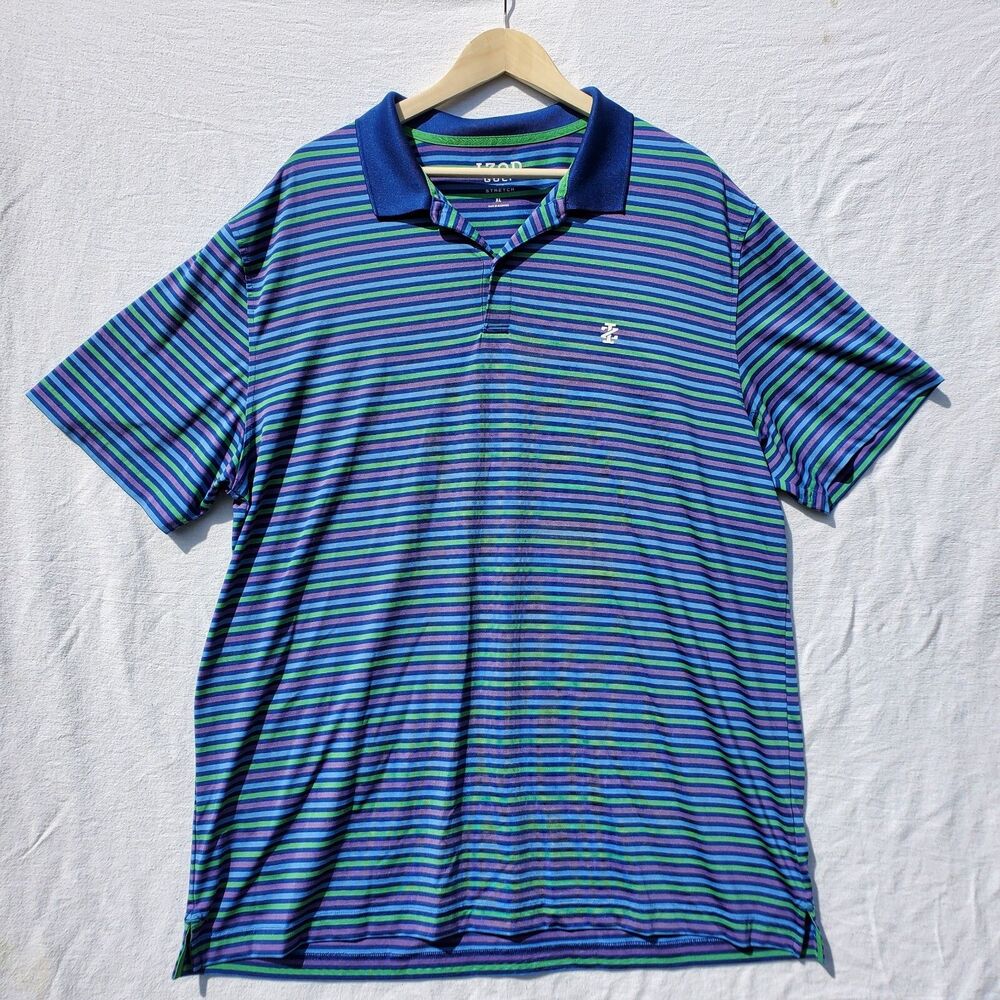 IZOD GOLF W/ STRETCH SS POLO SHIRT NAVY LIGHT BLUE PURPLE STRIPE MENS XL